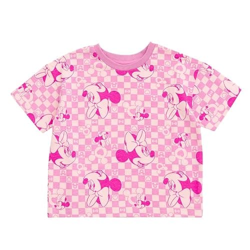 Disney Minnie Mouse Rainbow Floral T-Shirt and Chambray Shorts Outfit Set Infant to Big Kid Sizes (12 Months - 14-16) - 2T - Pink Checkerboard / Blue thumbnail 4