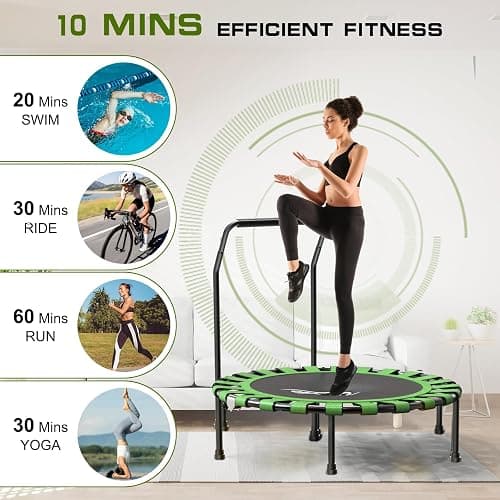 AOTOB 40/48" Fitness Trampoline for Adult, Max Load 450 LBS, Foldable Mini Trampoline with Durable Bungees,Small Rebounder Exercise Trampoline with Bar for Workout for Quiet & Safely Cushioned Bounce thumbnail 6