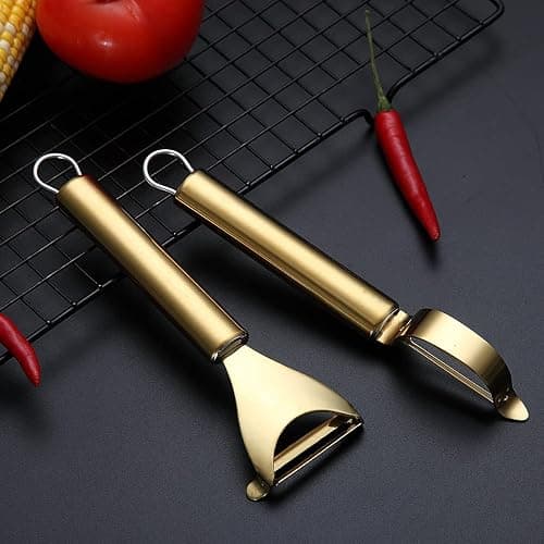 Gold Potato Vegetable Peeler, Kyraton Stainless Steel Apple Fruit Veggie Peeler with Gold Titanium Plating, Peelers for Kitchen Ergonomic Non Slip Handle,Set of 2 thumbnail 6