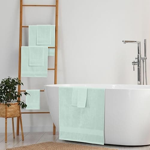 Belizzi Home 8 Piece Towel Set 100% Ring Spun Cotton, 2 Bath Towels 27x54, 2 Hand Towels 16x28 and 4 Washcloths 13x13 - Ultra Soft Highly Absorbent Machine Washable Hotel Spa Quality - Sea Green thumbnail 4