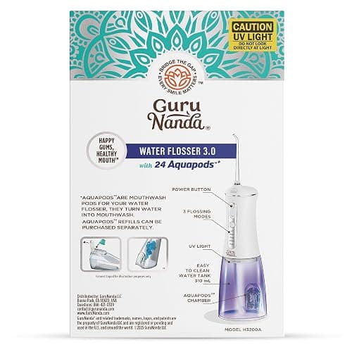 GuruNanda Advanced Dental Water Flosser 3.0 with UV Mode Water Flosser & 24 Aquapods with Mouthwash for Fresh Breath & Plaque Removal, Compact & TSA-Approved thumbnail 9