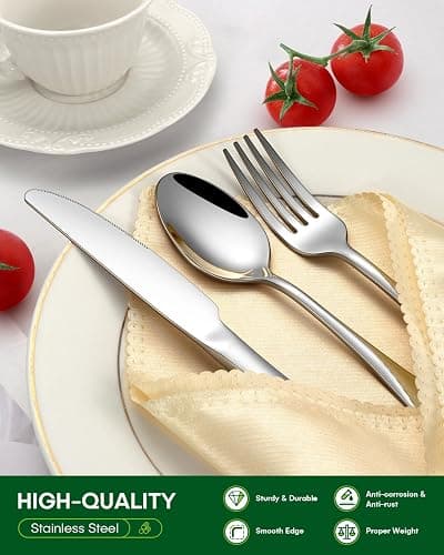PHILIPALA 65 Piece Silverware Set with Serving Utensils, Stainless Steel Flatware Set for 12 Food Grade Novelty Flatware Cutlery Utensil Set Include Knife Fork Spoon Mirror Polished Dishwasher Safe thumbnail 4