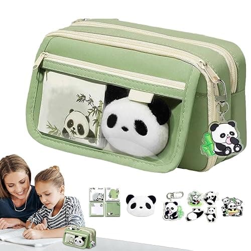Large Capacity Panda Pencil Case, Multi-layer Cute Pencil Case for Girls, Zipper Pen Pouch Holder with Panda Keychain Brooch Notepad, Ka-waii Pencil Case, for Markers Erasers & Stationery Supplies thumbnail 8