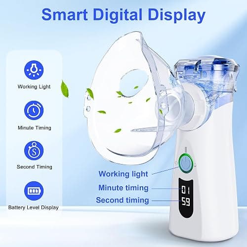 Portable Nebulizer Spacer with Intuitive LED Interface for Adults Kids, 2 Modes with Auto-Cleaning, Handheld Nebulizer with Mouthpiece and Masks thumbnail 3