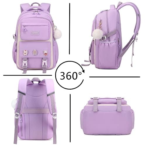 QHRIDS Girls Backpack Aesthetic Laptop Backpacks Kawaii Large Bookbag Anime Casual Travel Daypack,Purple thumbnail 6