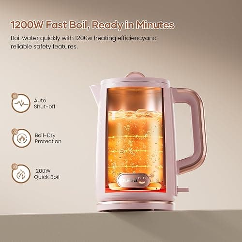 OLEGA Electric Tea Kettle: 1200W Fast Boil Electric Water Kettles 1.5L | Stainless Steel Kettle; Large Electric Water Kettle; Plastic Free Teapot; Auto Shut-Off Water Boiler; Fast Boil Kettles thumbnail 4