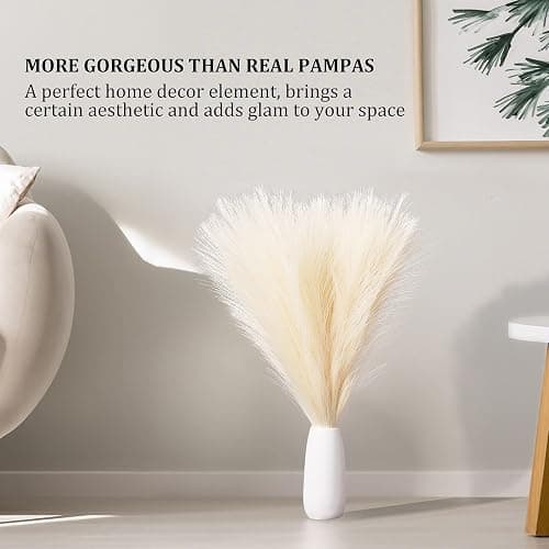 EVODIS Faux Pampas Grass, 18"/45cm Artificial Pampas Grass Fluffy 6 Stem pompous Grass Flower Arrangement and Vase Filler for Boho Home Wedding Decoration (Black) thumbnail 4