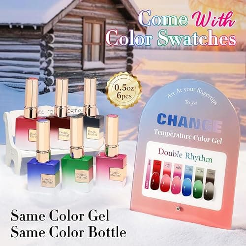 Double Rhythm 6 Pcs 15 ML Gel Polish Set Same Color Same Bottle Soak Off Gel Polish Kit Nail Art Manicure Salon DIY at Home for Women (Burgundy Blue Green Pink Purple -T6-64) thumbnail 2