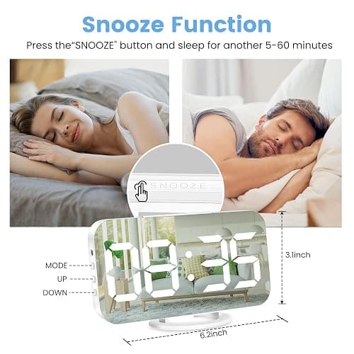 Muoigoe Digital Alarm Clock,Large Display LED And Mirror Desk Clock With Dual USB Charger Ports, 3 Levels Brightness,12/24H Alarm Clocks, Modern Electronic Clock for Bedroom Living Room Office - White - White thumbnail 2