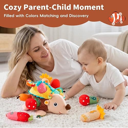 Jollybaby Montessori Sensory Hedgehog Toys for Baby 6-12-24-36 Months | Soft Plush Stuffed Pull Carrots Toy with Rattle & Crinkle, Preschool Education Learning Toy for 1 Year Old Birthday Gifts thumbnail 9