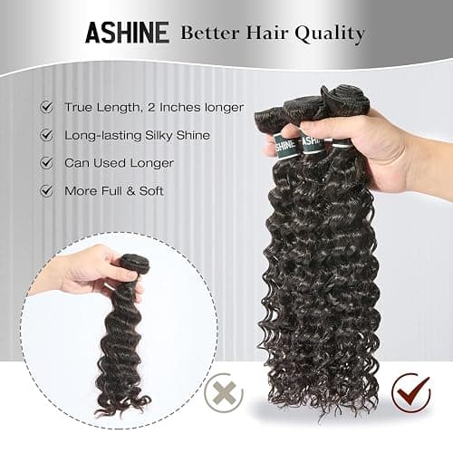 ASHINE Human Hair Bundles Deep Wave Unprocessed Cambodian Raw Hair 18 20 22 Inch, Flip Over Quick Weave Wet and Wave Bundles for Women Natural Black thumbnail 6