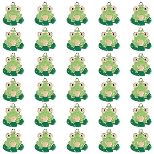 hobbyhub 30Pcs Alloy Enamel Green Frog Charms for DIY Handmade Bracelet Necklace Earring Craft,Metal Cute Animal Pendants Dangle Jewelry Charms - Image 1