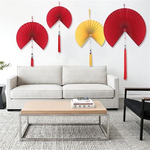 Insun Éventail en Papier Pliants Evantaille Chinois pour Décoration Murale Rouge vin 60 cm thumbnail 3