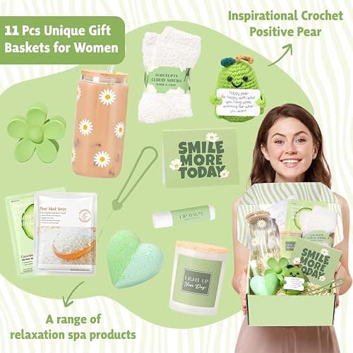 Gift Baskets for Women, 11pcs Unique Happy Birthday Gifts for Women, Best Inspirational Get Well Christmas Ideas Box w/Daisy Cup Her Teen Girl Sister Friend Friendship Mom - BRIGHTEN UP HER DAY! thumbnail 3