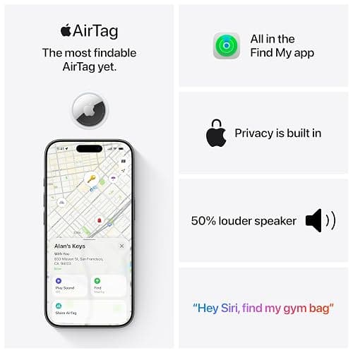 Apple AirTag (2nd Generation): Tracker for Keychain, Wallet, and More; Locator with Sound; Simple One-Tap Setup with iPhone or iPad; Key Finder with up to 1.5X Precision Finding Range* thumbnail 5