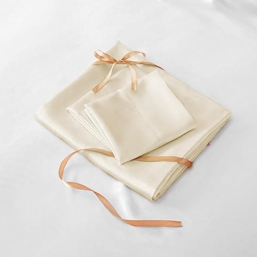 BEDELITE Satin Sheets Full Size Bed Set, Luxury Soft Beige Silky Sheet for Hair and Skin, Similar to Silk Bed Sheets Set 4 Pieces with 1 Deep Pocket Fitted Sheet, 1 Flat Sheet, and 2 Pillowcases thumbnail 7