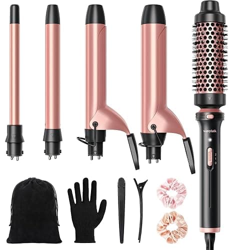 Wavytalk 5 in 1 Curling Iron,Curling Iron Set with Heated Round Brush and 4 Interchangeable Ceramic Curling Wand(0.5”-1.25"), Instant Heat Up,Dual Voltage Hair Curler - Image 1