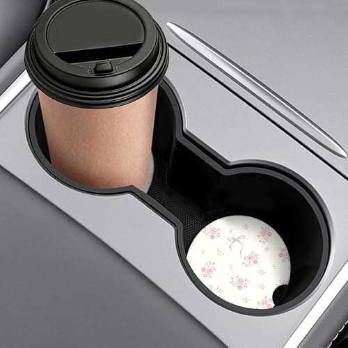 Watbro Vintage Flowers Car Coasters,Absorbent 2 Pack for Cup Holders with Finger Notch,2.56 inches Ceramics Heat Resistant Anti Slip Cork Base Car Drinks Coasters Auto Cup Holder thumbnail 7