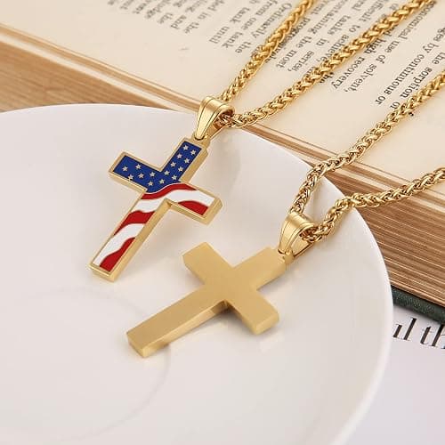 HZMAN American Flag Patriotic Cross Religious Jewelry Pendant Necklace thumbnail 5