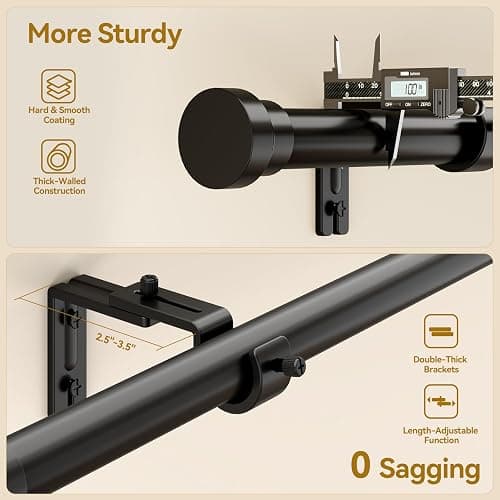 YaFex Curtain Rods 2 Pack 32-58 Inch, Heavy Duty 1 Inch Curtain Rod, Black Short Adjustable Window Treatment Rods, Modern Design, Easy Installation thumbnail 4
