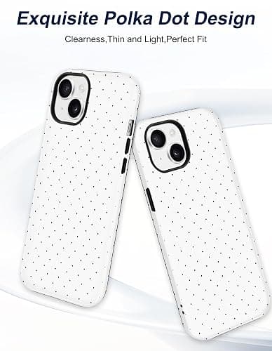 Jusy Compatible with MagSafe Polka Dot Case for iPhone 13/iPhone 14, Cute Aesthetic Polka Dots Magnetic Phone Case, Soft TPU and Hard PC Protective Phone Cover for Women Girls (Matte) - White thumbnail 2