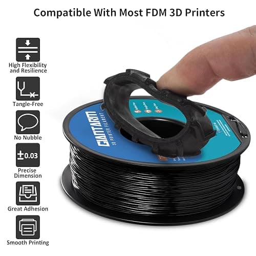 GIANTARM TPU Filament 1.75mm Flexible Soft 3D Printer Consumables Black,95A 1kg Spool (2.2 lbs.), Dimensional Accuracy +/- 0.05 mm thumbnail 3
