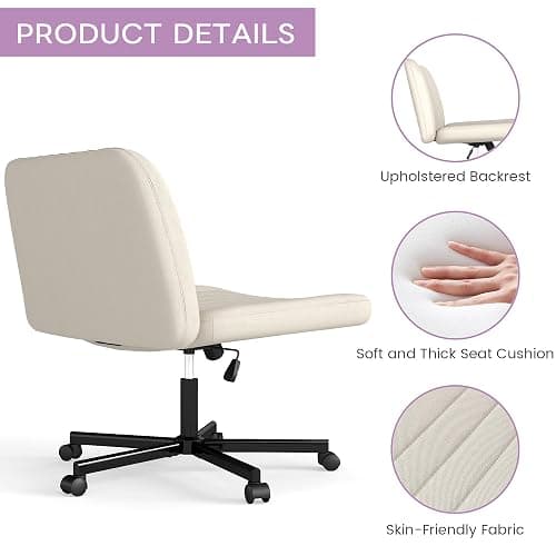 Murago Criss Cross Chair, Extra Wide Armless Rolling Office Desk Chair with Wheels, Plus Size Viral Vanity Legged Chair, Bedroom Beige thumbnail 4