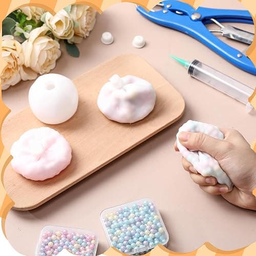 Simgoing 24 Pcs Stress Ball Making Kit Squishy Skins DIY,Milky | Vacuum Device Expander Tool Included, Your Own Fidget Pressure Balls, Sensory Relief for Adults, DIY Craft Activity Set thumbnail 2