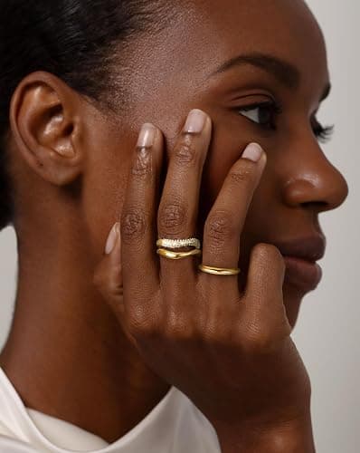 Gold Rings for Women Non Tarnish Dainty 14k Gold Plated Stackable Ring Set Trendy Cubic Zirconia Thumb Wedding Engagement Bands Rings for Women Size 5 6 7 8 9 10 11 thumbnail 4