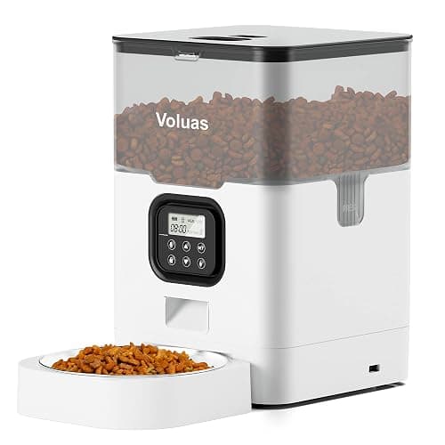 VOLUAS Automatic Cat Feeders - Dry Food Dispenser with Timer, Desiccant Bag, Programmable Portion Size Control 4 Meals Per Day, 10s Voice Recorder - Image 1