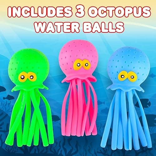 ArtCreativity Octopus Water Balls, Set of 3, Rubber Kids’ Bath Toys, Sensory Stress Relief Pool Toys for Kids, Cute Goodie Bag Fillers for Boys and Girls, Pink, Blue and Green - 3 Pack thumbnail 4