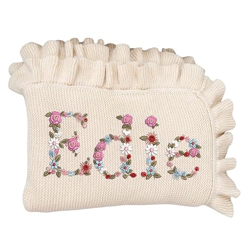 SWaddle AN Personalized Floral Embroidered Name Blanket – Soft Cotton Knit Newborn Blanket, Custom Keepsake Gift, Cozy Cover for Girls, Unique Shower Present - Image 1