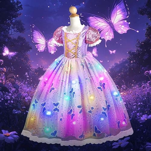 Meland Princess Dress Up for Girls 3-10, Light Up Costume for Girls Gift | Unique Butterfly Patterns & Sequins for Dreamy Princess Style, Ideal for Parties, Christmas & Birthday Gifts, Halloween Wear thumbnail 8