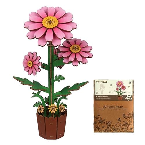 Evankin 3D Wooden Puzzle for Adults - Daisy Flower Bouquet Building Kit, DIY Wood Craft Kits, Home Decor Flower Model, Creative Gift for Women Mom Birthday Valentine's Day Christmas - Image 1