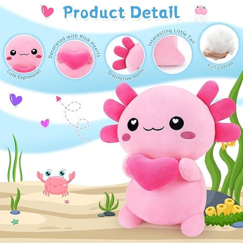 Achwishap Axolotl Plush,Axolotl Stuffed Animal Plush Toys,14” Salamander Plushies,Cute Plushies Soft Newt Plushy Kawaii Plushies Huggging Pillow,Cuddly Animal Body Pillow for Birthday(Pink) thumbnail 4
