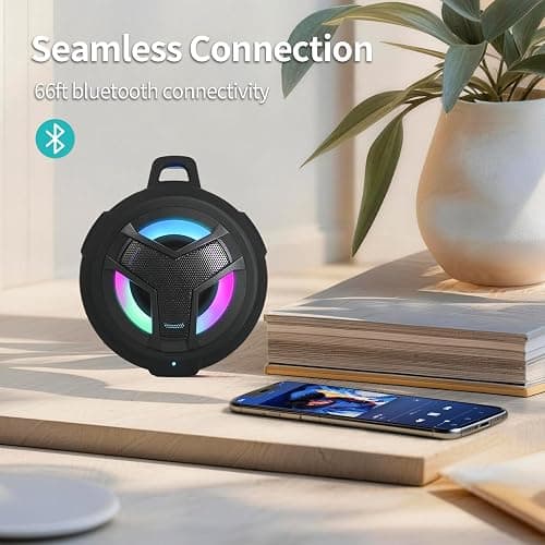 EBODA Bluetooth Shower Waterproof Speaker Portable Gifts for Kayak Teens | IP67 Small Mini Speakers with LED Light, Floating, 2000mAh, True Wireless Stereo for Hiking, Beach, Stuff for Boys Men-Black thumbnail 6