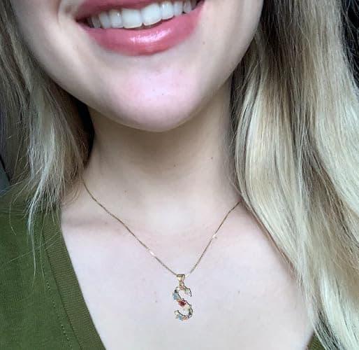 Eben-Ezer 18K Gold Box Chain Choker Initial Necklace Multi-Color Zircon Letter Pendant Script Name Custom Necklace for Women Gift Alphabet 26 A-Z thumbnail 3
