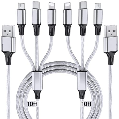 Multi Charging Cable, 10ft 2Pack Multi Phone Charger Cable Braided Universal 3 in 1 Charging Cord Extra Long Multiple USB Cable with USB C, Micro USB Port Connectors for Cell Phones and More - Image 1