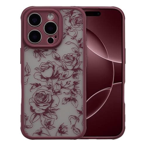 XIZYO Hülle für iPhone 14 Pro Max 6,7 Zoll, Niedlich Matt Rose Blume Floral Muster Ästhetisch Handyhülle, für Mädchen Frauen Luxus Weiche TPU Stoßfest Schutzhülle, Zweig Rose/Wein Rot - Image 1
