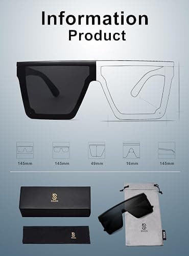 SOJOS Square Big Sunglasses Women Thick Frame Flat Top Mirrored Sunnies Shades Goggle Siamese Lens SJ2117 thumbnail 5