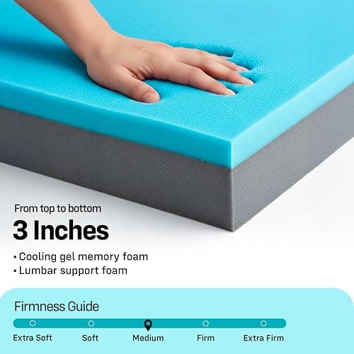 3 Inch Twin XL Mattress Topper by Expand a Bed - Lumbar Support for Back Comfort & Better Sleep - Expands 8 Inches in Width, Breathable, Medium-Firm Cooling Gel Memory Foam Topper with Washable Cover thumbnail 6