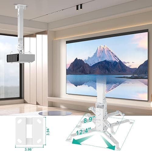 WALI Projector Mount Ceiling/Wall - Universal 3-in-1 Bracket with Extension Pole, Height Adjustable Holder for LCD/DLP Projectors, Supports up to 44lbs, White (PM-003-W) thumbnail 5