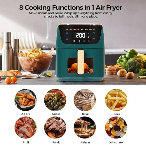Panana 8QT Large Air Fryer Compact, 8 Preset Menus Airfryer, One-Touch Digital Control Presets, Touchscreen Display, Dishwasher Safe, Nonstick, Fit for Family (Green) thumbnail 5