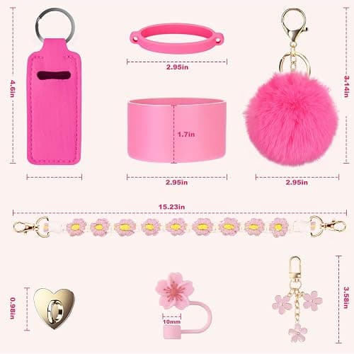 Mity rain Cup Accessories for Stanley Cup 30oz 40oz Tumbler with Handle, Including Water Bottle Handle Strap, Chapstick Holder, Boot, Keychain Charms, Straw Topper Cover Cap for Stanley (Pink) thumbnail 3