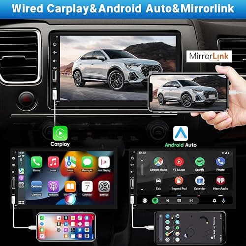 Leadfan Double Din Car Stereo Radio Support Apple Carplay&Android Auto, 7inch HD Touchscreen Double Din Radio with Bluetooth, Car Audio Receivers, Camera, MirrorLink, FM Radio, 2 USB/TF/AUX/Subwoofer thumbnail 2