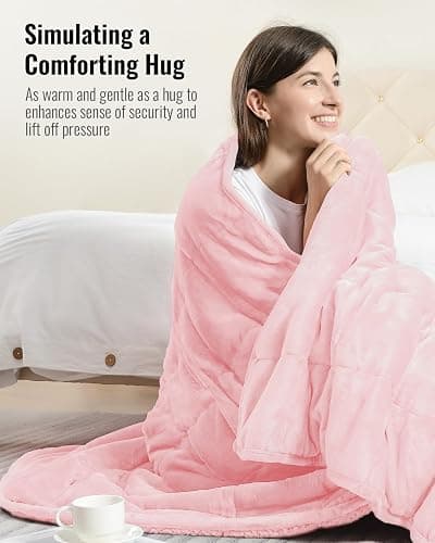 Uttermara Sherpa Fleece Weighted Blanket 15 lbs for Adult, Unicolor Ultra-Soft Fleece and Sherpa, Dual Sided Cozy Plush Blanket for Sofa Bed, 60 x 80 inches, Pink thumbnail 5