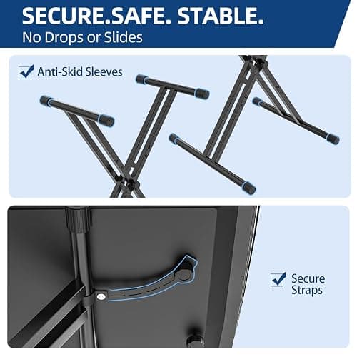 GLEAM Keyboard Stand and Bench Set, Double X Style Digital Piano Stand Height from 19" to 38", Heavy Density Foam Padded Stool from 14" to 18" Black thumbnail 8