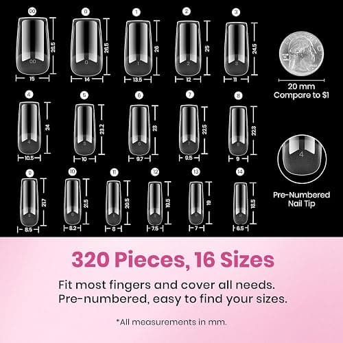 Beetles Gel Nail Tips Flat-X- Square Medium, 320pcs 16 Sizes(00-14), Pre-Etched Half Matte Full Cover Soft Gel Tips, Clear Press on False Nail Extension Acrylic Fake Nails, Easy DIY Salon Art thumbnail 4