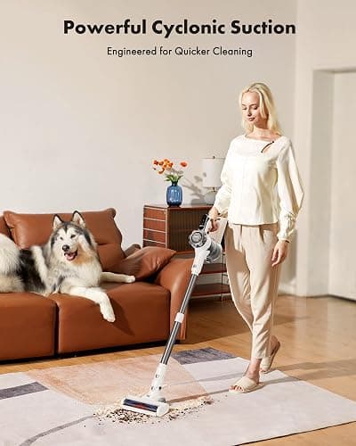Trucozie Cordless Vacuum Cleaner, 8-in-1 Lightweight Stick Vacuum with 45mins Runtime, Powerful Suction, Rechargeable Cordless Vacuum for Carpet, Tile, Pet Hair, Hardwood Floors, White - White thumbnail 2