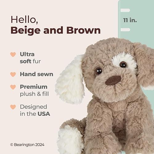 Bearington Pal Dog Stuffed Animal Plushies - 11" Realistic Dog Plush Stuffed Animals with Floppy Ears and Expressive Face - Soft Beige and Brown Lifelike Puppy Plush Toy Gift for Toddlers and Kids thumbnail 2